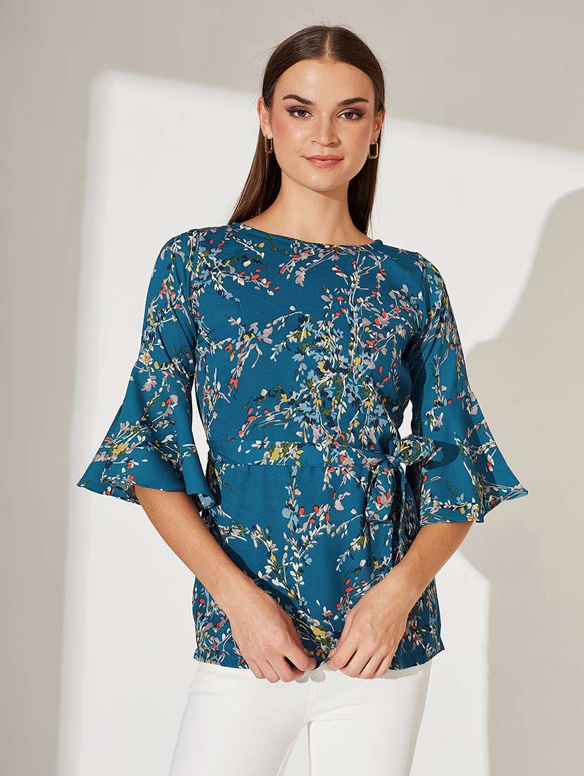women floral print bell sleeve a-line top