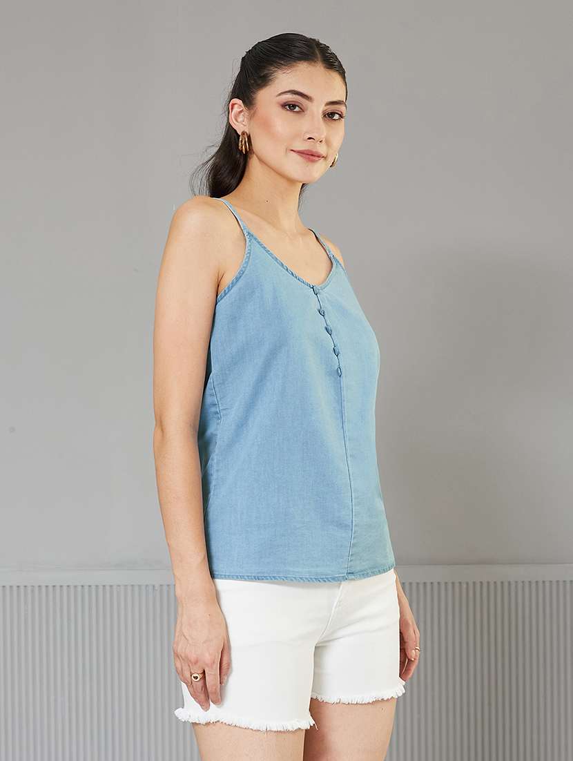 Women Solid Shoulder Strap Straight Top - 22364123 -  Standard Image - 2
