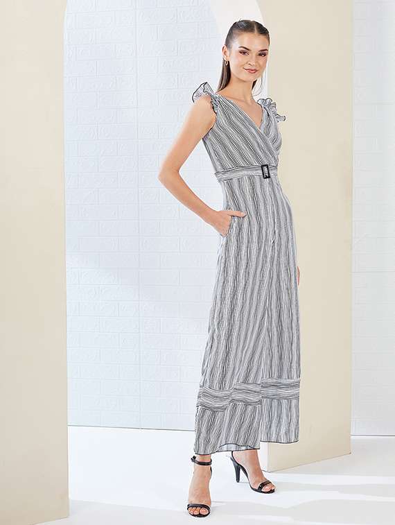 women striped sleeveless belted jumpsuit - 22364137 -  Standard Image - 2