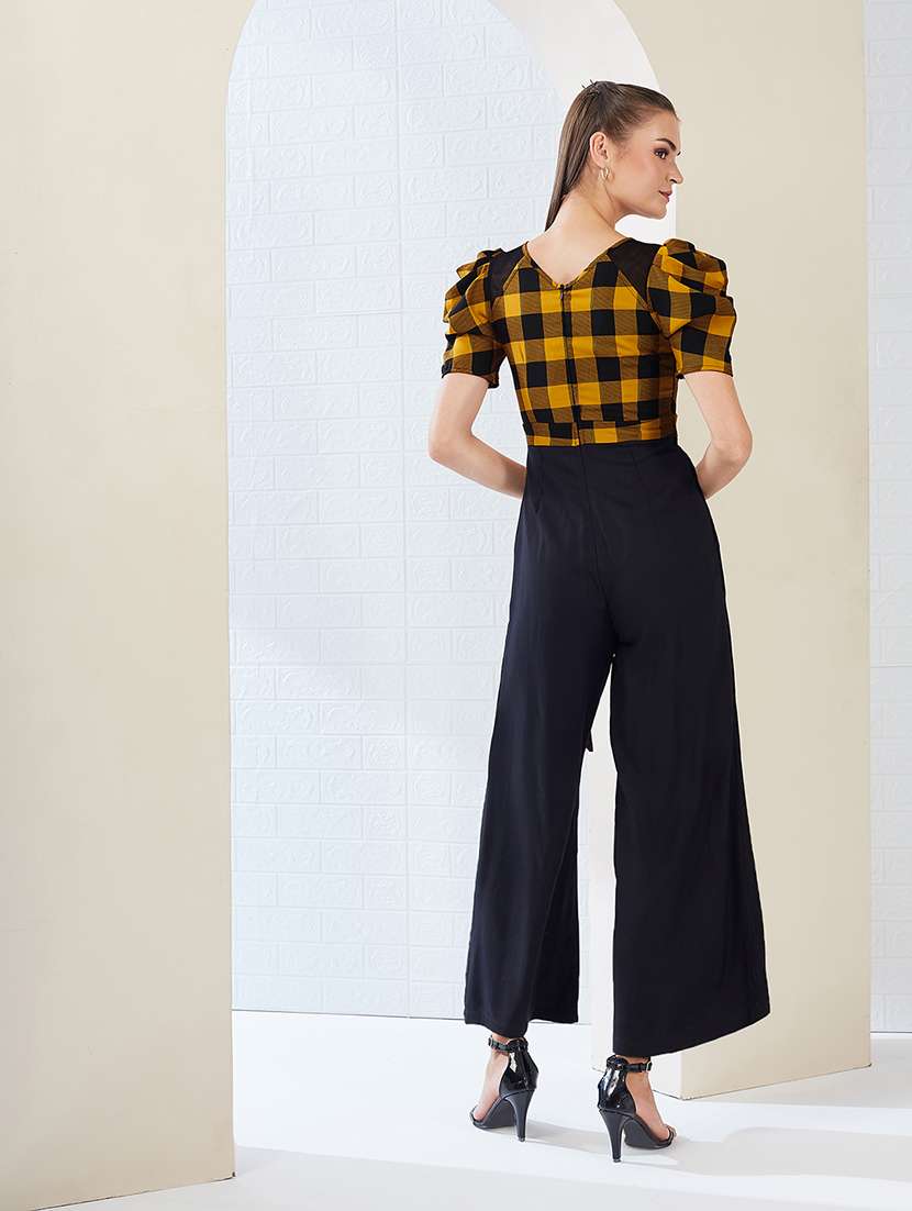 women checkered puff sleeve jumpsuit - 22364149 -  Standard Image - 2
