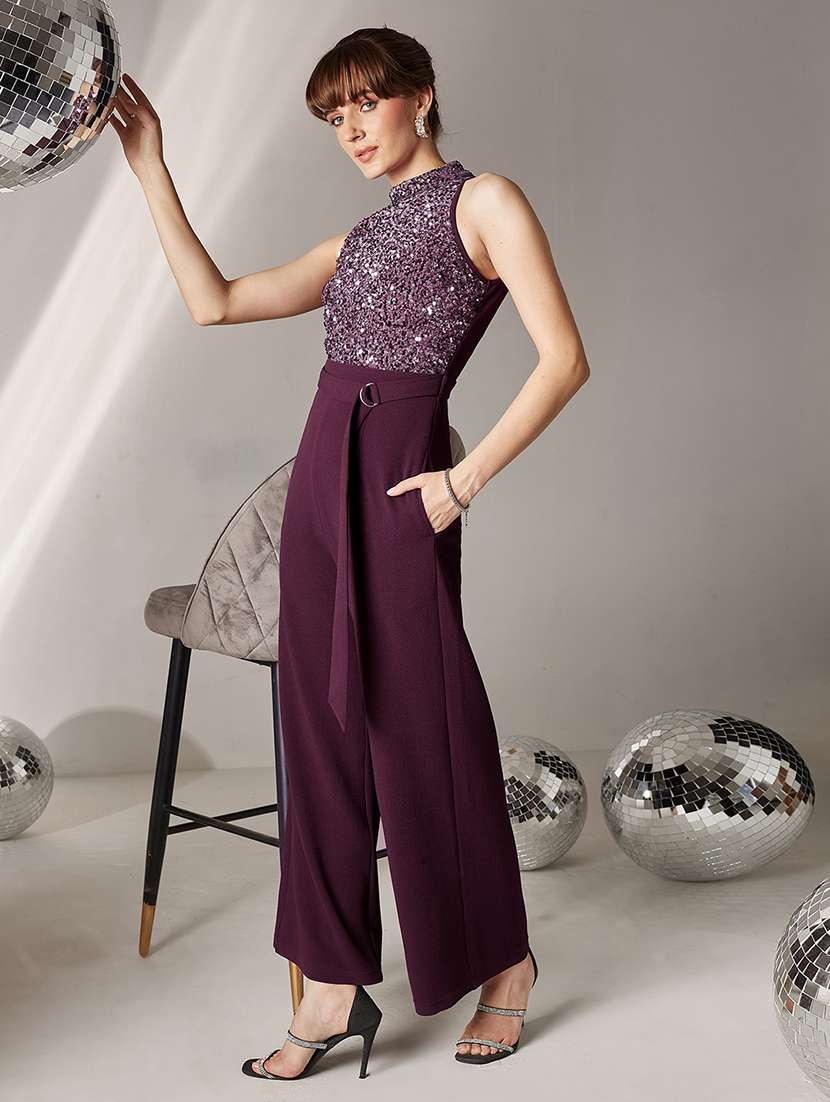 women sequined halter neck sleeveless jumpsuit