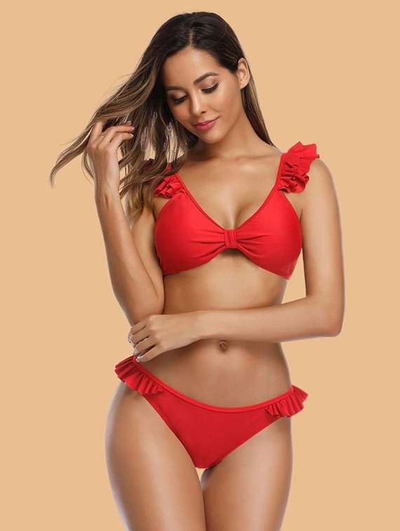 women solid swimwear bikini set - 22364190 -  Standard Image - 2