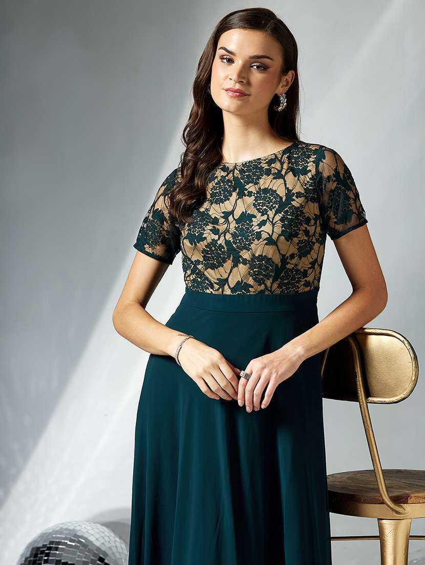 women floral short sleeve lace fit & flare dress