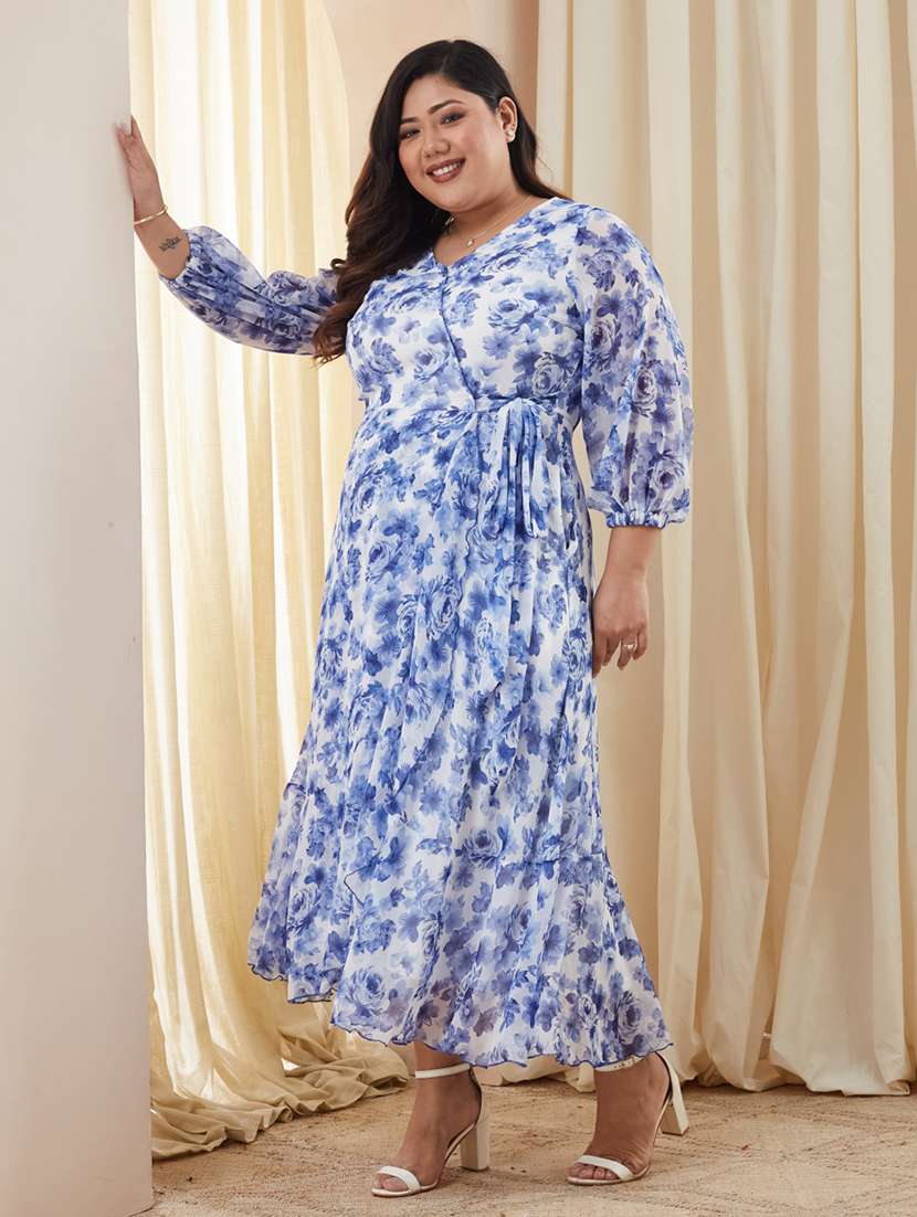 women plus size floral printed wrap dress
