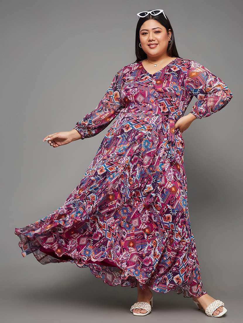 women plus size floral printed wrap dress