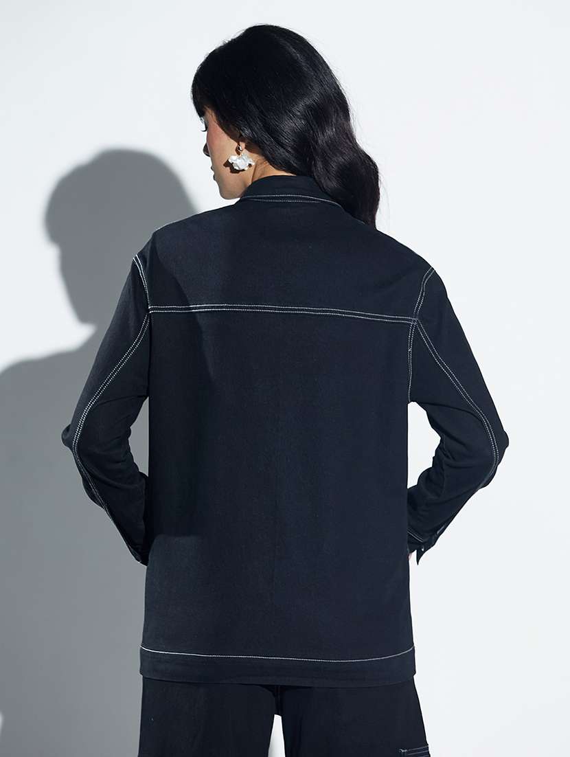 women solid collared long sleeve denim jacket - 22364243 -  Standard Image - 2