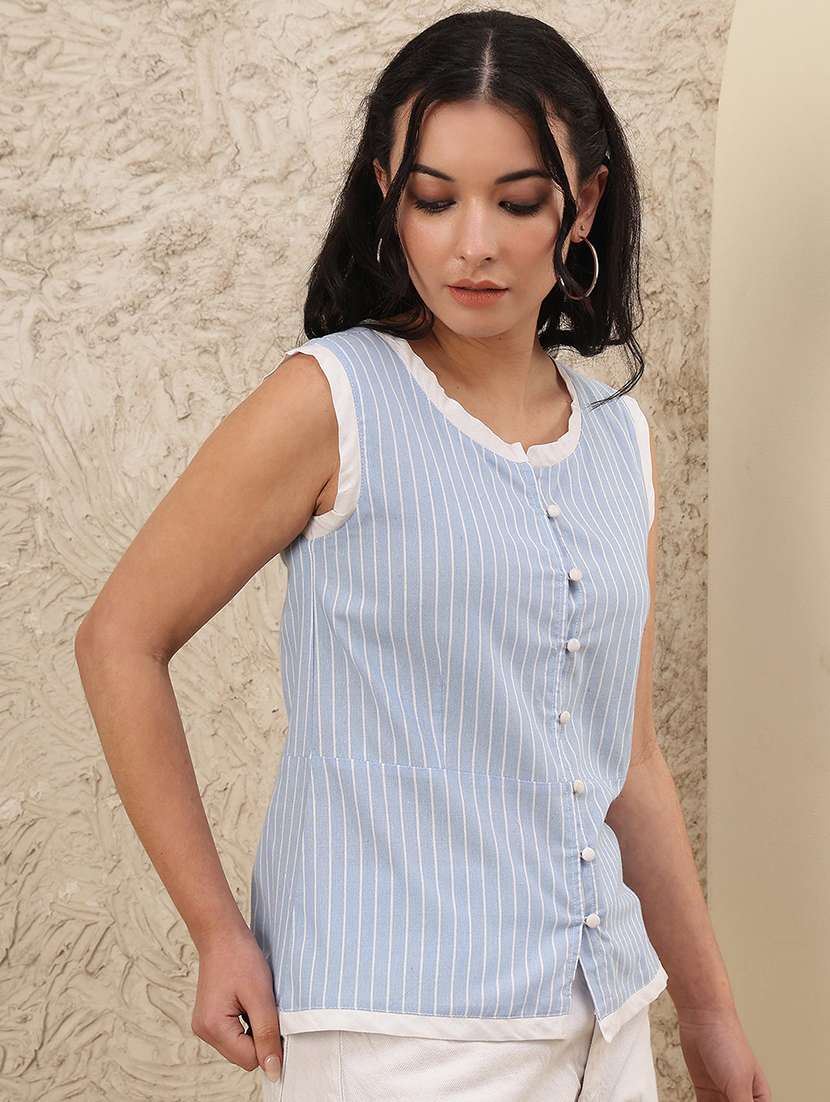 women striped sleeveless straight top - 22364405 -  Standard Image - 2