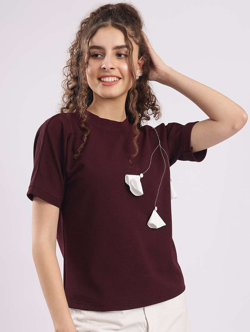 women solid short sleeve straight top - 22364416 -  Standard Image - 2