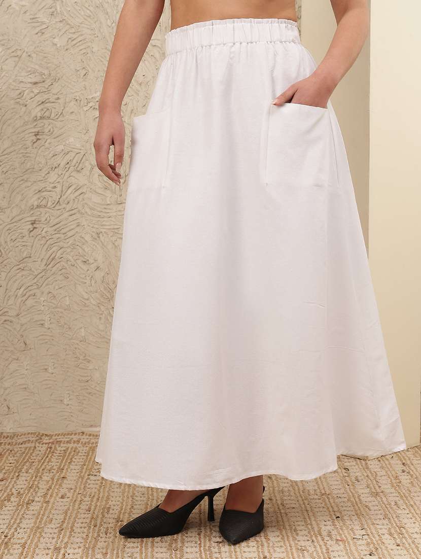 women solid high rise flared skirt
