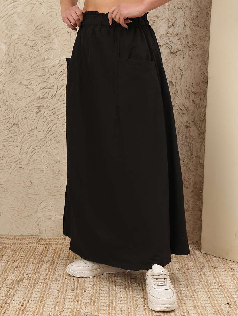 women solid high rise a-line skirt