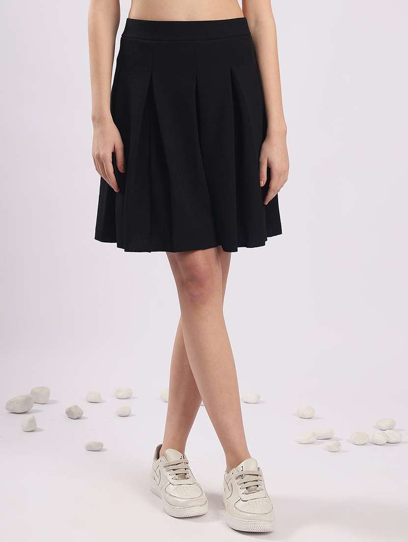 women solid high rise flared skirt