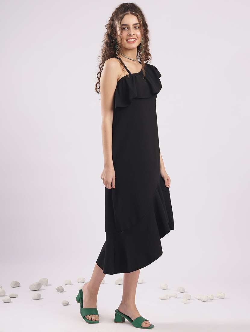 women solid single shoulder asymmetric dress  - 22364446 -  Standard Image - 2