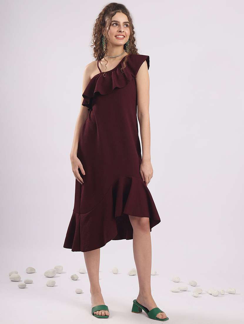women solid single shoulder asymmetric dress  - 22364447 -  Standard Image - 2