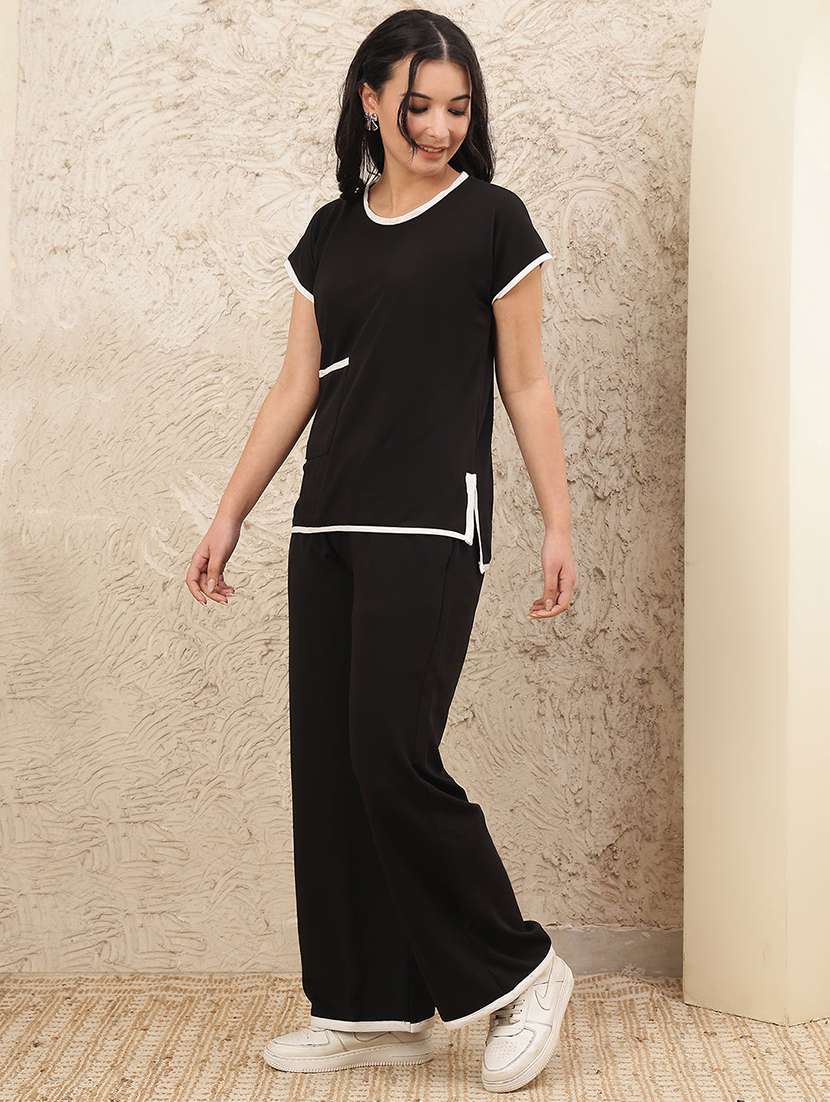 women solid top and trouser co-ord set - 22364457 -  Standard Image - 2