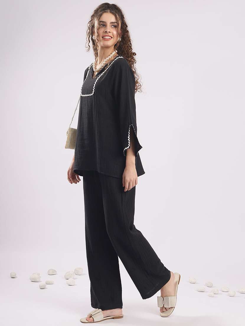 women solid top and trouser co-ord set - 22364470 -  Standard Image - 2