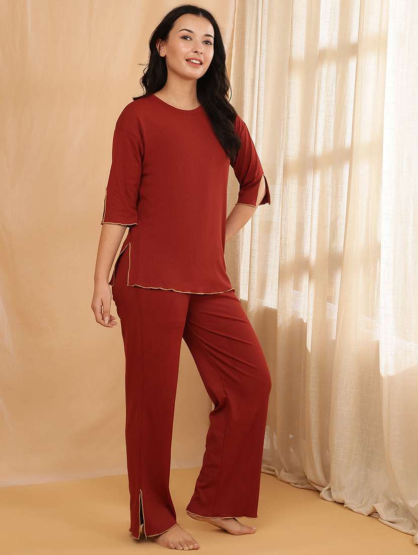 women solid nightwear pyjama set  - 22364495 -  Standard Image - 2