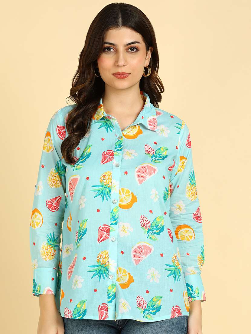 women printed collared long sleeve shirt - 22364513 -  Standard Image - 2