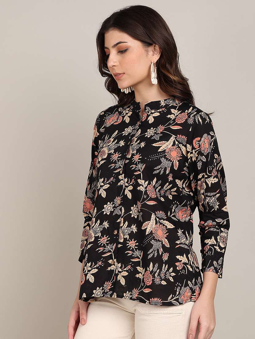 women floral print mandarin collar a-line top - 22364515 -  Standard Image - 2