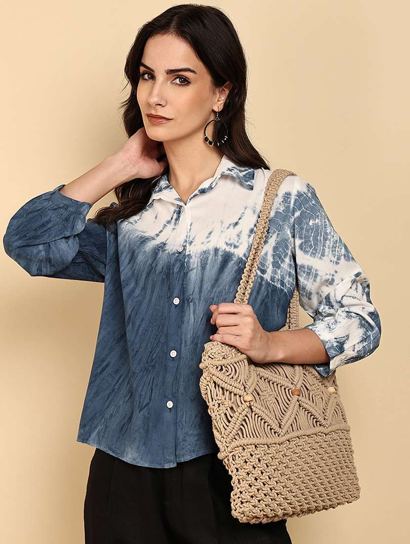 women tie & dye collared long sleeve shirt