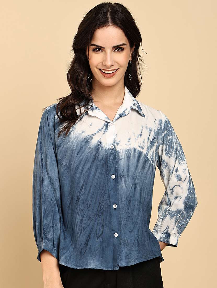 women tie & dye collared long sleeve shirt - 22364516 -  Standard Image - 2