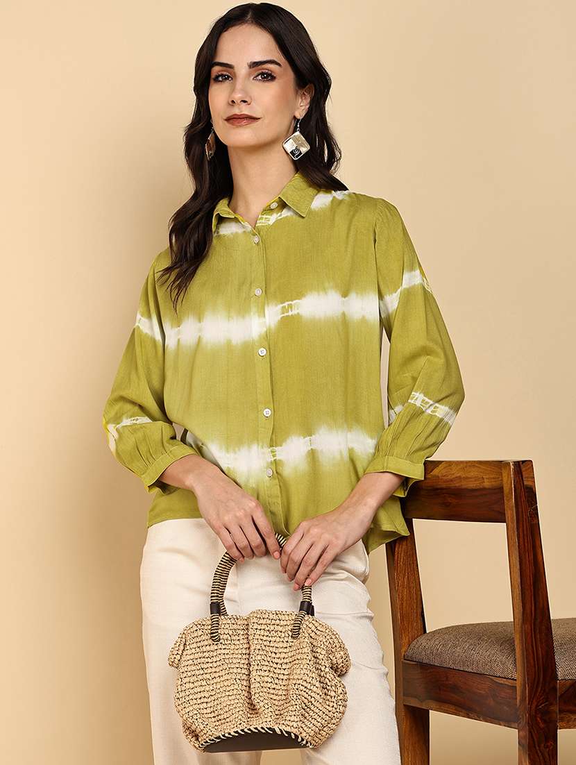 women tie & dye collared long sleeve shirt