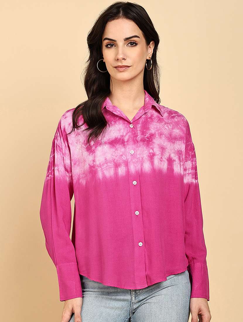 women tie & dye collared long sleeve shirt - 22364523 -  Standard Image - 2