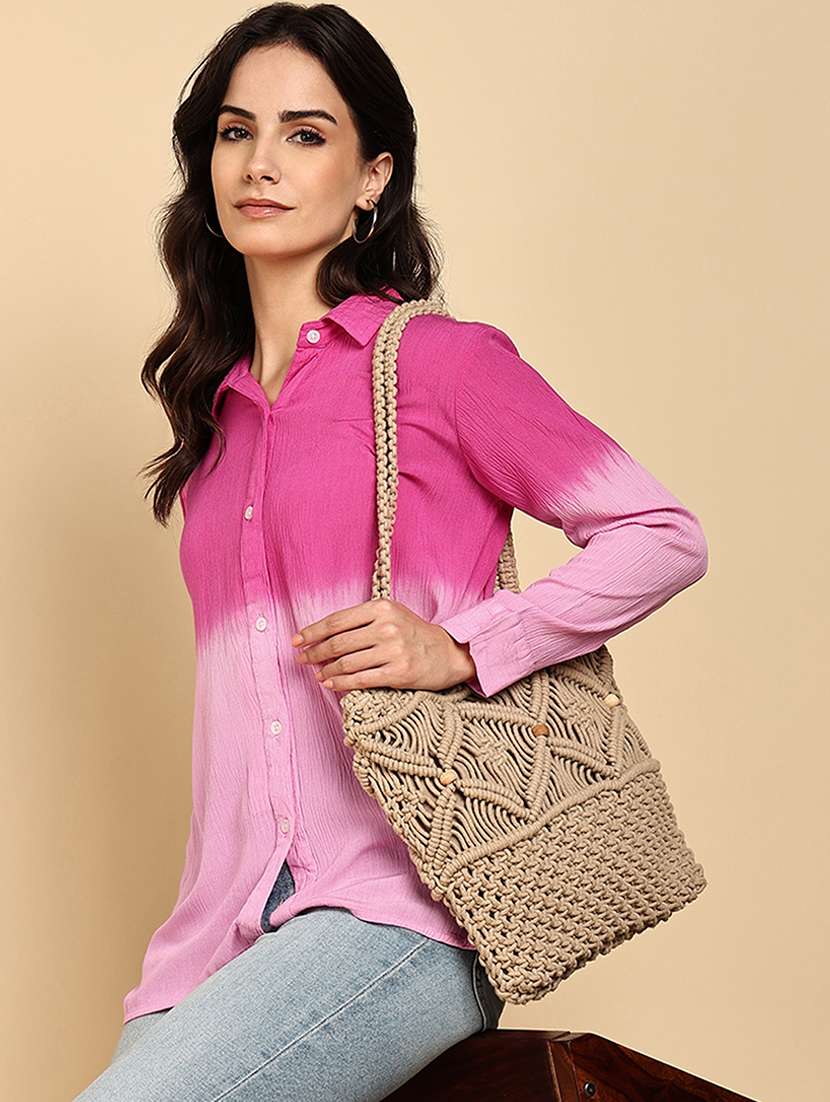 women tie & dye collared long sleeve shirt