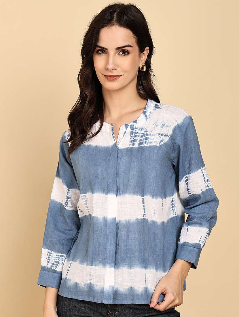 women tie & dye mandarin collar a-line top - 22364534 -  Standard Image - 2