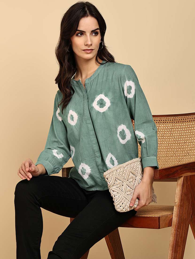 women tie & dye collared long sleeve shirt