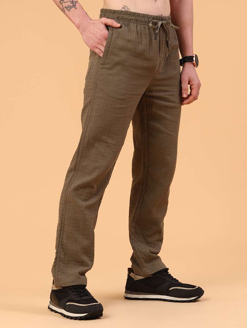 olive cotton flat front casual trousers - 22367570 -  Standard Image - 2