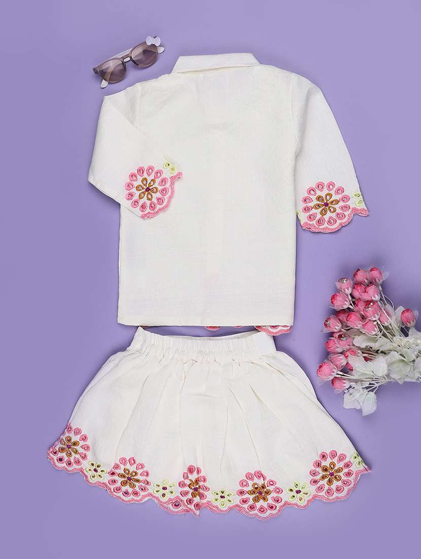 gitls embroidered short sleeves shirt and skirt co-ord set - 22368234 -  Standard Image - 2