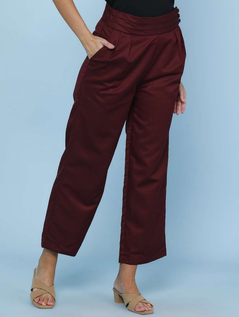 Women Solid Mid Rise Straight T Rouser - 22368235 -  Standard Image - 2