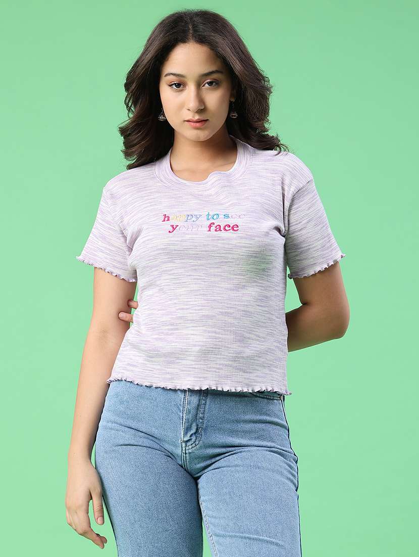 women self design round neck short sleeves t-shirt - 22368238 -  Standard Image - 2