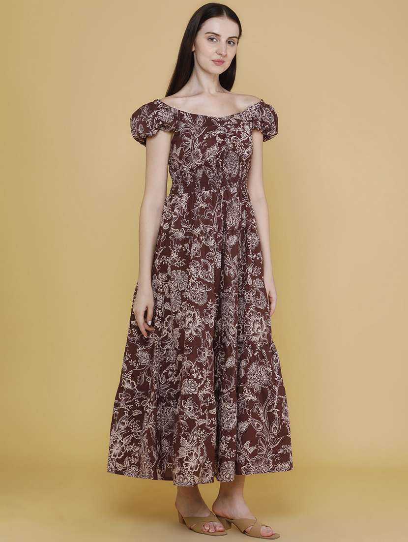 women printed off shoulder tiered dress - 22368260 -  Standard Image - 2