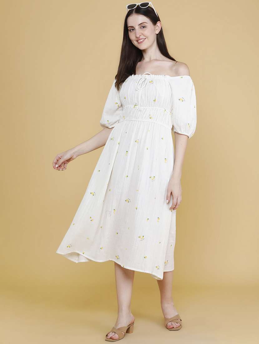 women printed off shoulder a-line dress