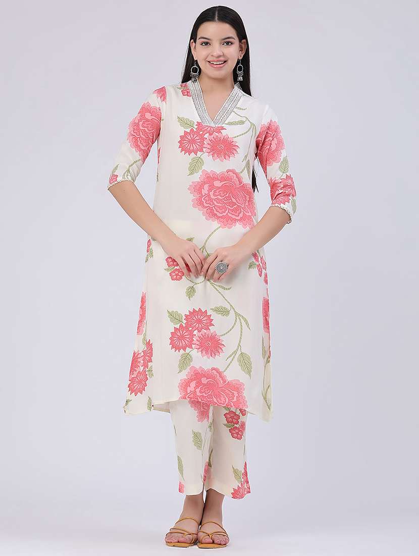 women printed three quarter sleeves ethnic co-ord set - 22368276 -  Standard Image - 2