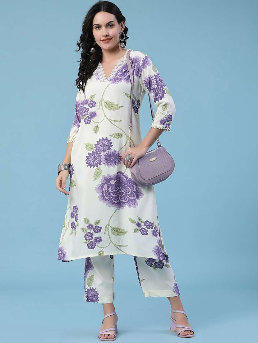 women printed three quarter sleeves ethnic co-ord set