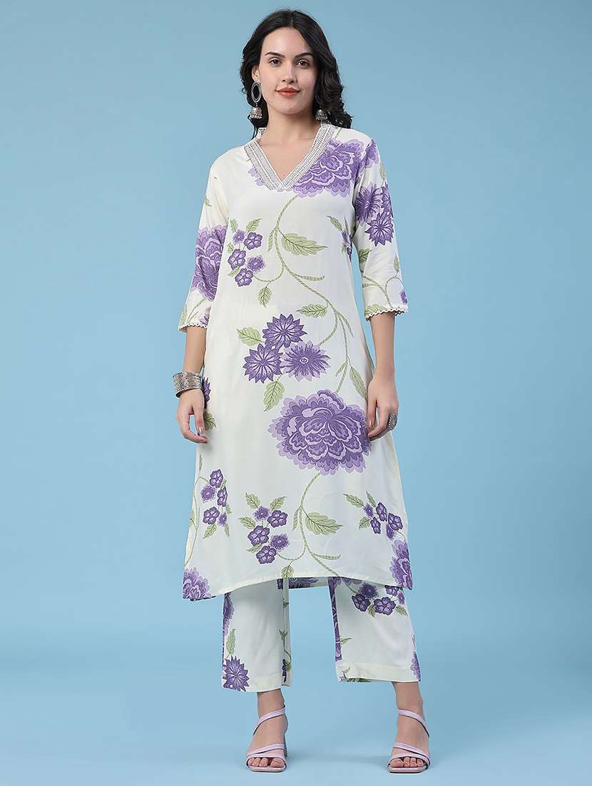 women printed three quarter sleeves ethnic co-ord set - 22368277 -  Standard Image - 2