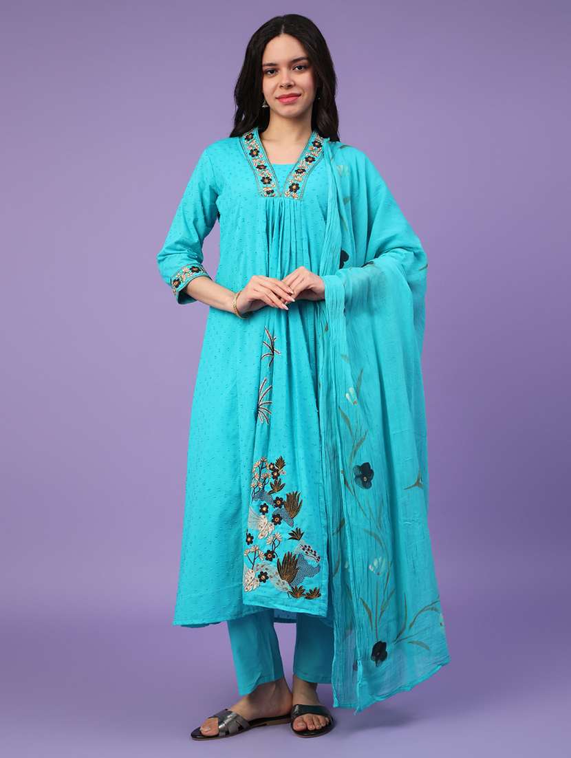 teal cotton kurta palazzo  set - 22368302 -  Standard Image - 2