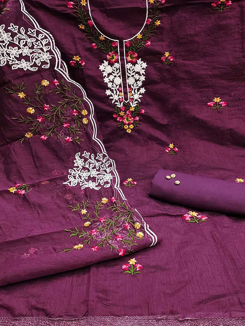 Women Solid With Work Unstitched Suit Set - 22368310 -  Standard Image - 2