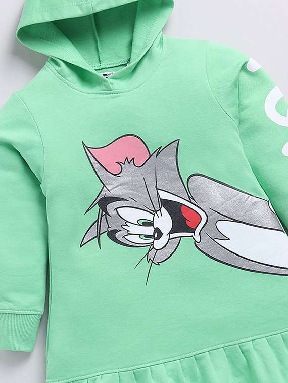 girls printed long sleeve hooded tiered dress - 22368485 -  Standard Image - 2