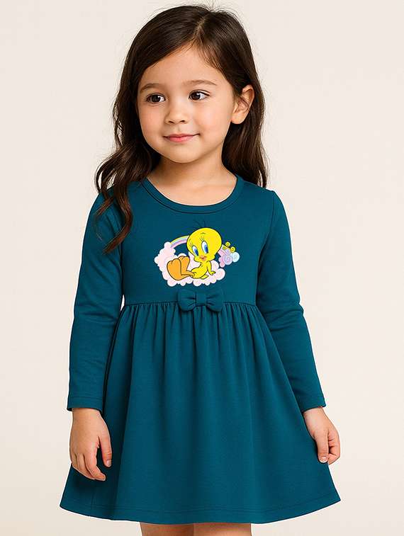 girls printed long sleeve fit & flared dress - 22368489 -  Standard Image - 2