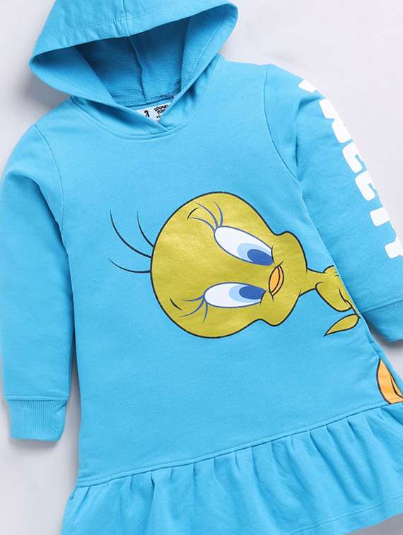 girls printed long sleeve hooded tiered dress - 22368490 -  Standard Image - 2