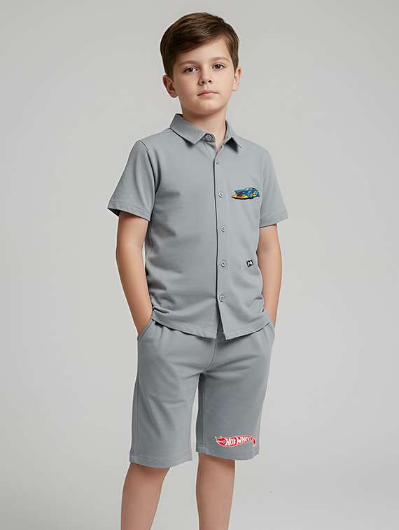 boys printed shirt and short set