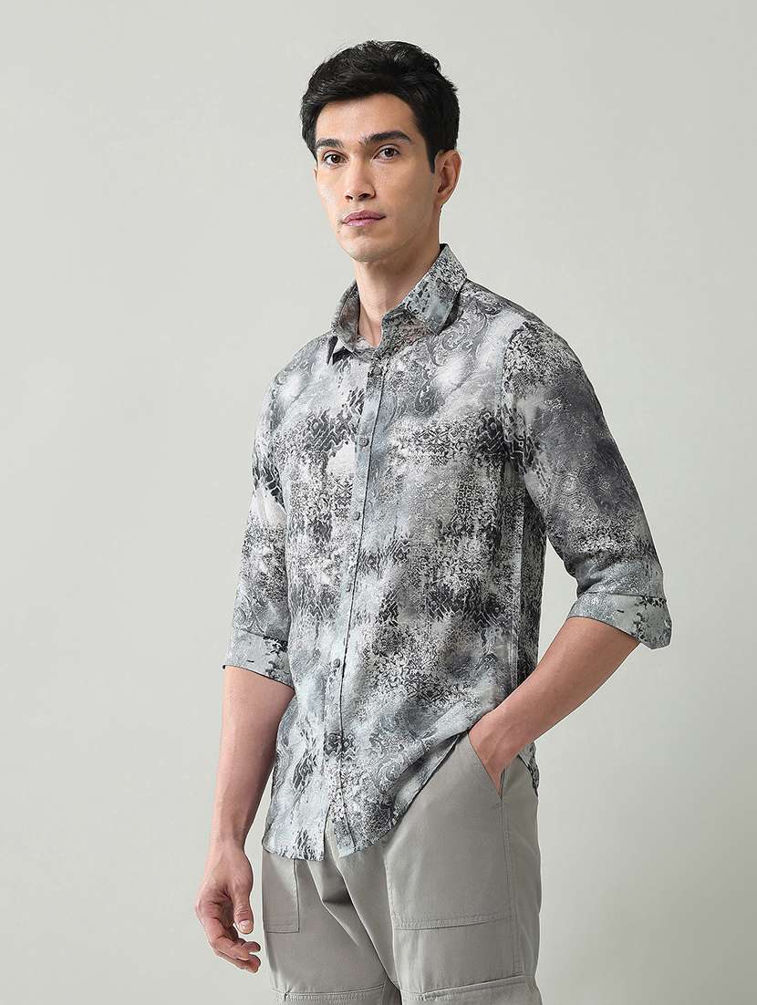 Men Printed Collared Long Sleeve Shirt - 22368691 -  Standard Image - 2