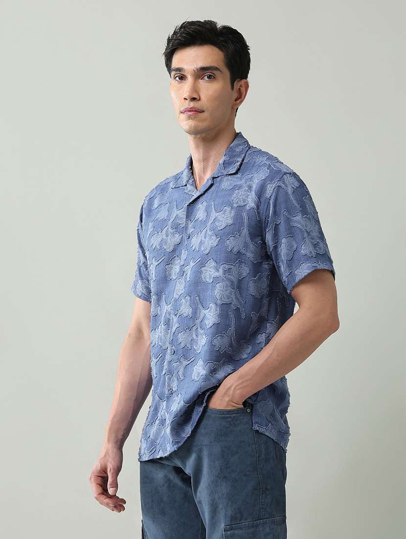 Men Self Designed Collared Short Sleeve Shirt - 22368692 -  Standard Image - 2