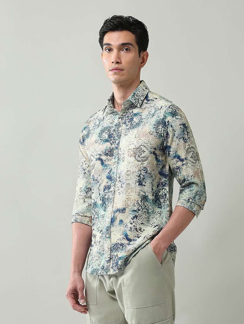 men printed collared long sleeve shirt - 22368693 -  Standard Image - 2