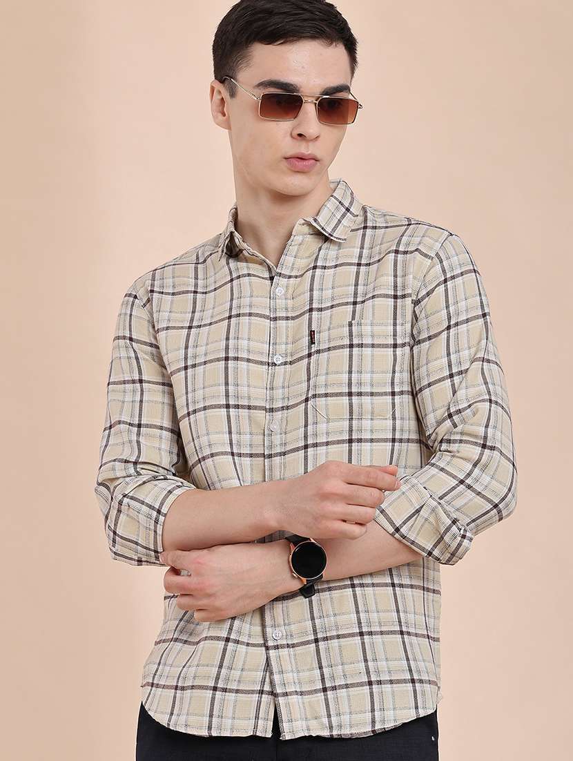 men checkered long sleeve regular fit casual shirt