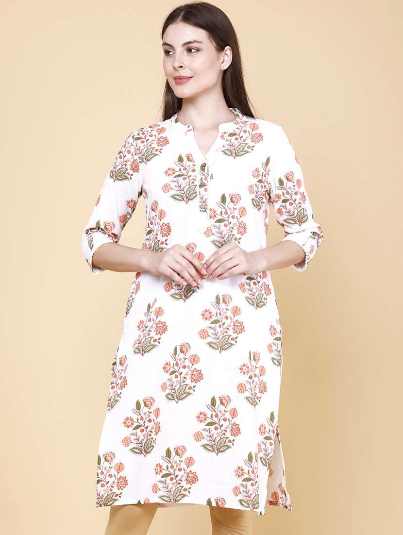 Women Printed Three Quarter Sleeves Straight Kurta - 22370906 -  Standard Image - 2