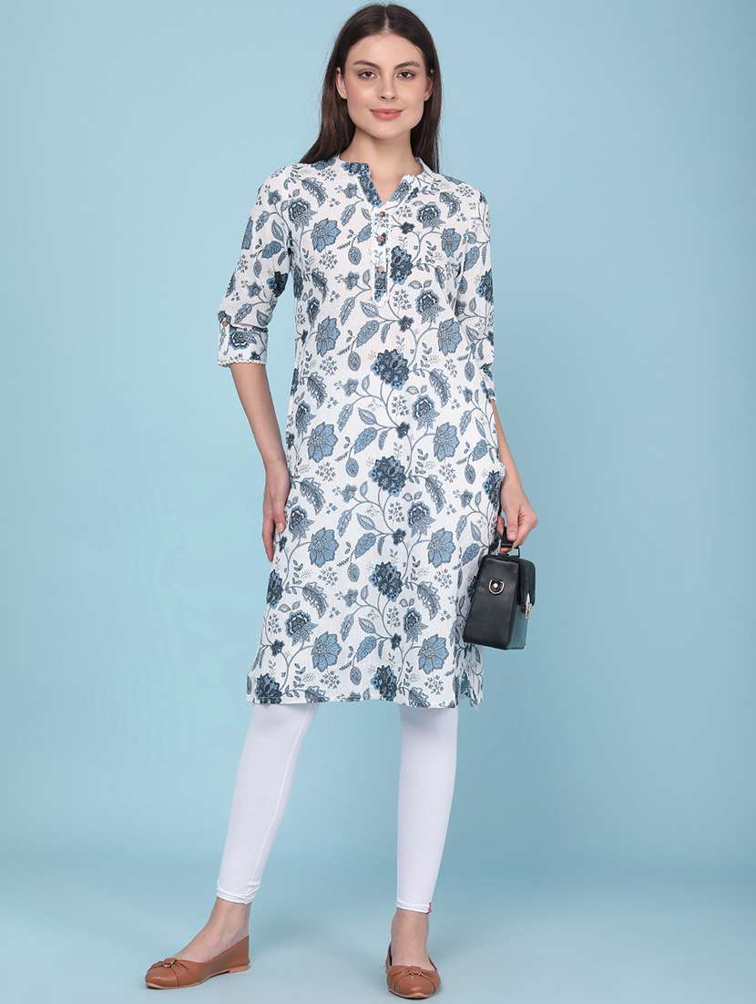 women printed three quarter sleeves straight kurta